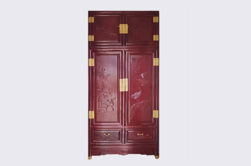福鼎高端中式家居装修深红色纯实木衣柜